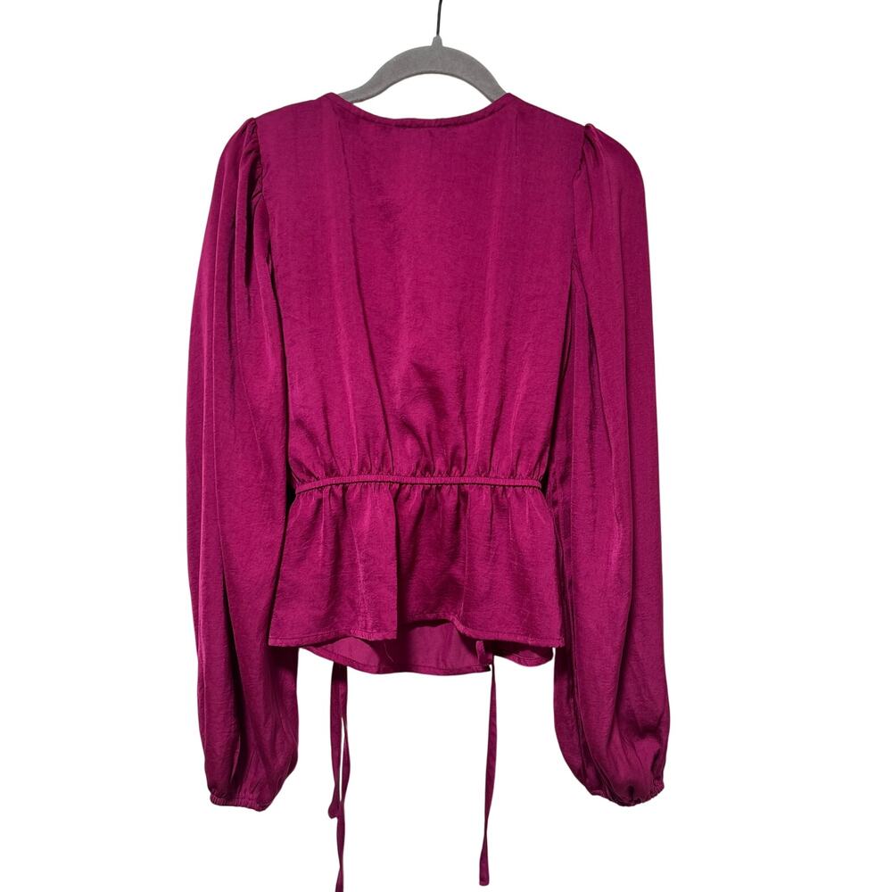 Lulus S Fuchsia Wrap Blouse with Puff Sleeves - Picture 6 of 6